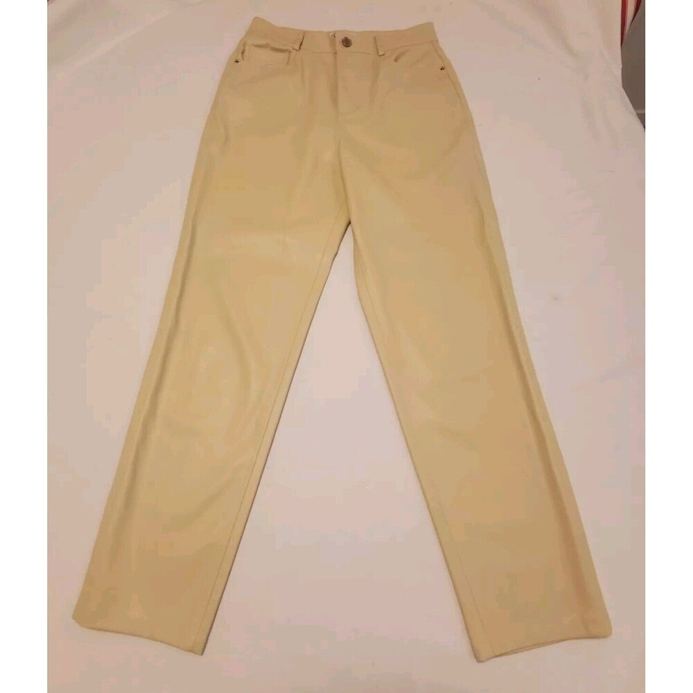 Zara Faux Leather Pants Womens Sz 4 Beige High Rise Tapered Ankle Minimalist